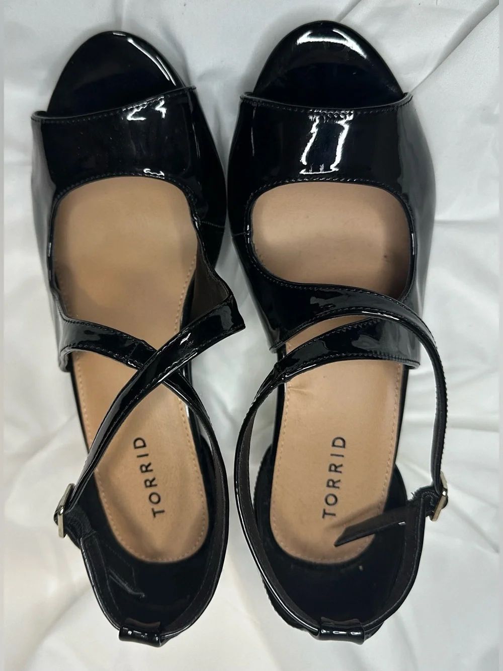 Torrid Black Patent Peep-Toe Platform Heels - size 9.5W